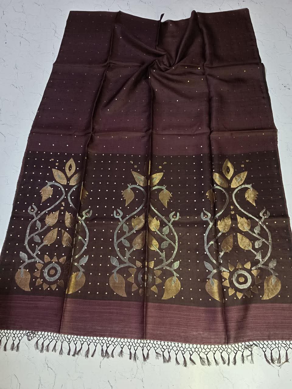 Deep Wine Pure Muslin Bangalore Handloom Saree with Zari