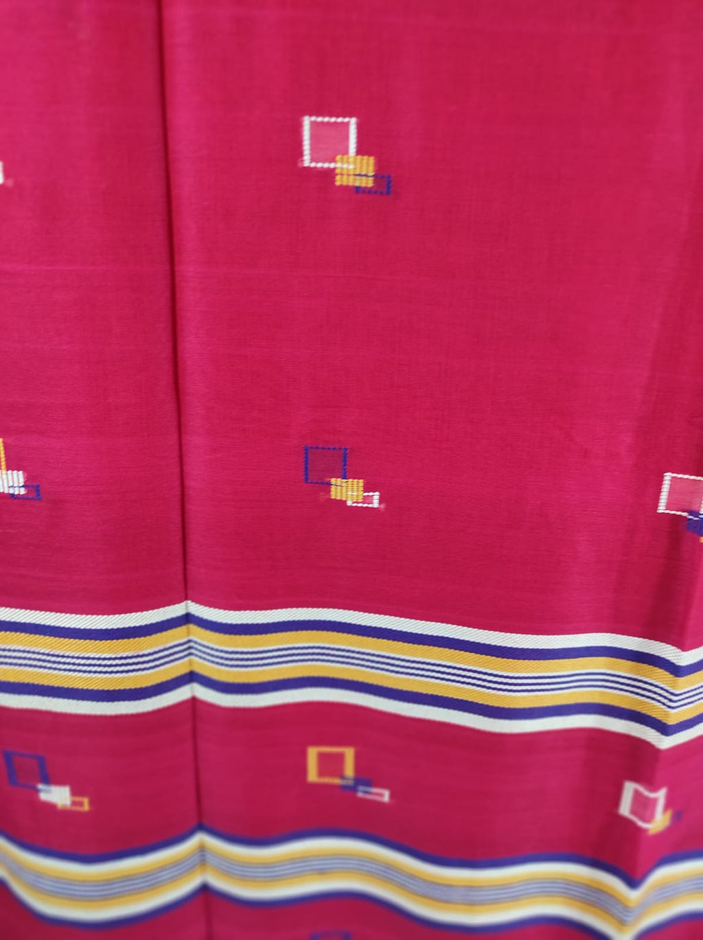 Deep Fuchsia Pink Handloom Cotton Jamdani Saree with Square Buttas