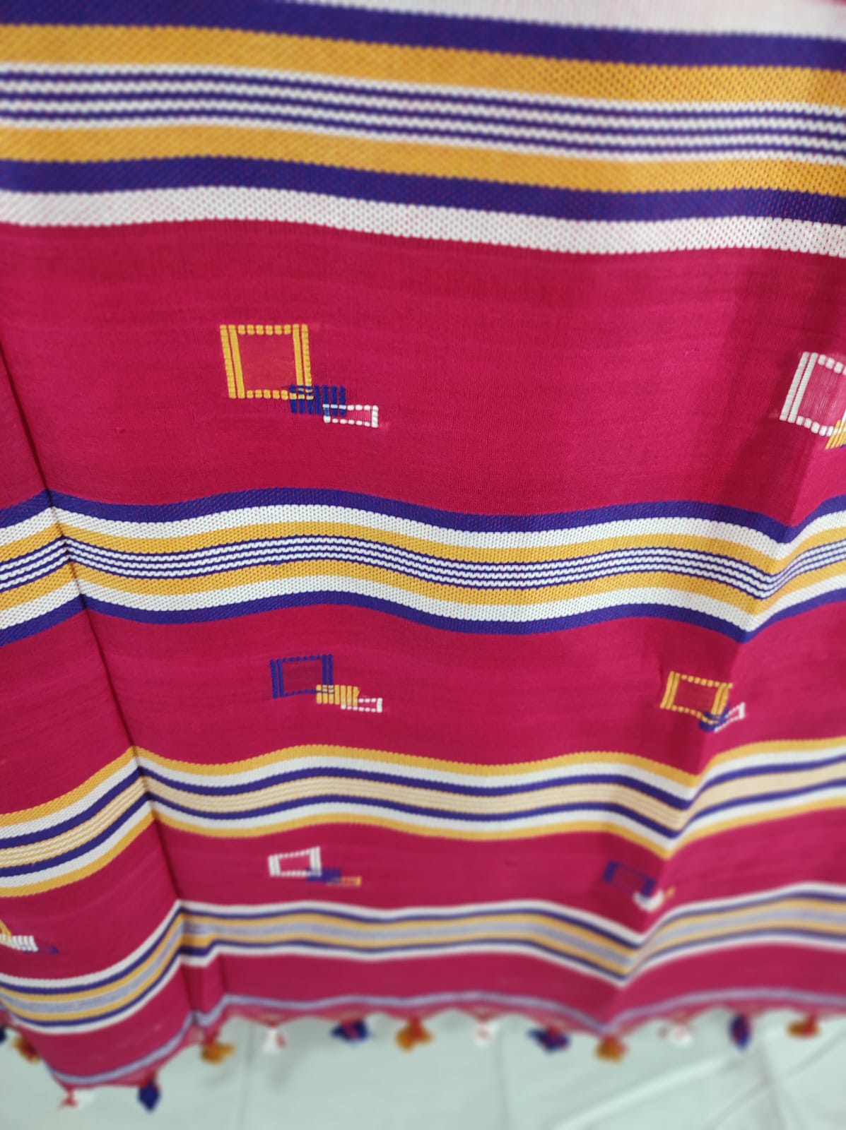 Deep Fuchsia Pink Handloom Cotton Jamdani Saree with Square Buttas