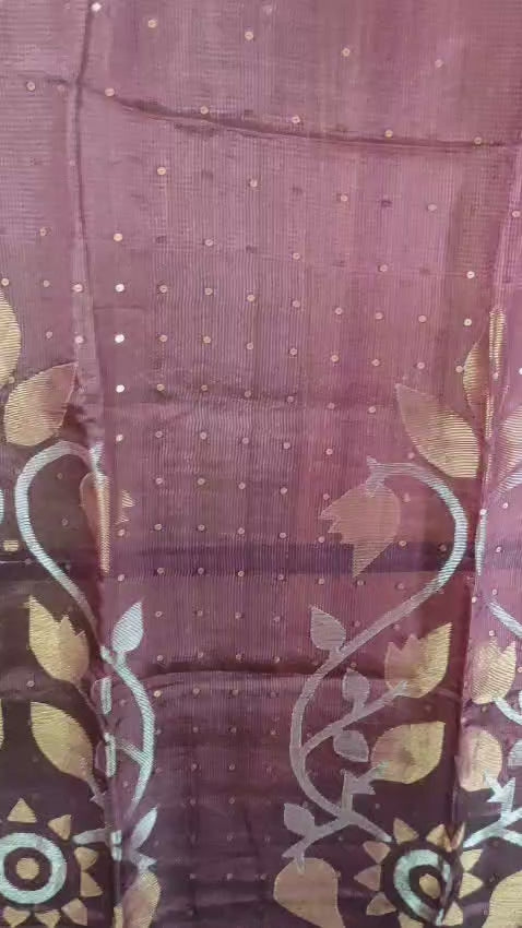 Deep Wine Pure Muslin Bangalore Handloom Saree with Zari
